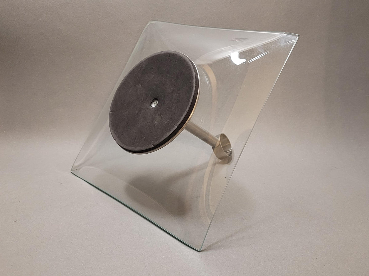 Vintage Square Glass Cake Stand with Metal Handle (15x21 cm) | Mid-Century Modern Pedestal Tray | Retro Dessert Fruit Server