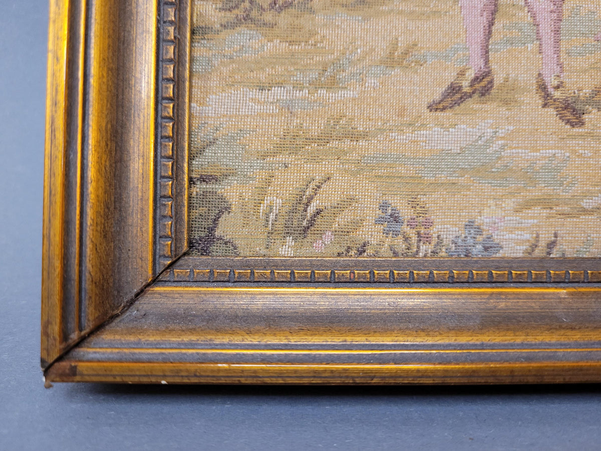 Square Vintage Rococo Tapestry (25cm) in Gilt Frame | Pastoral Couple Wall Hanging | Vienna Decor