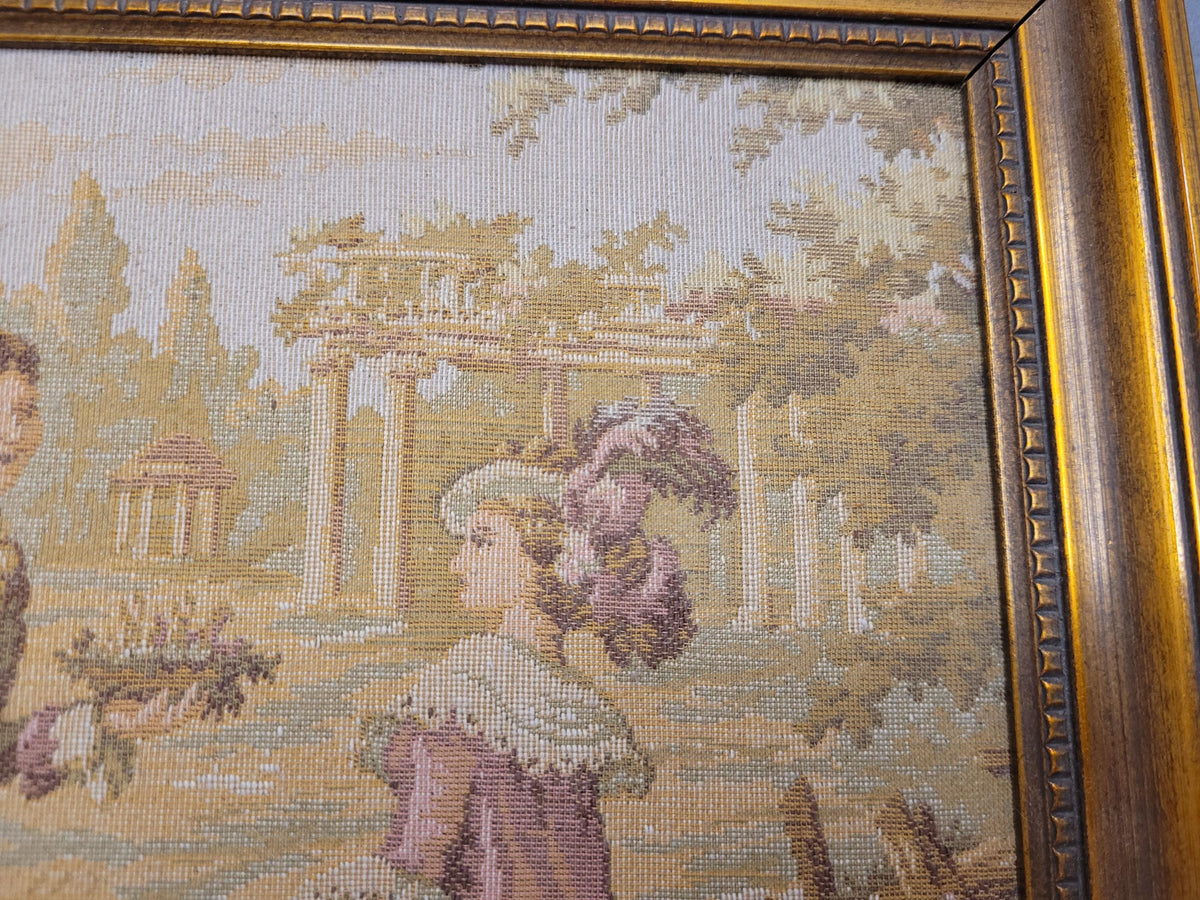 Square Vintage Rococo Tapestry (25cm) in Gilt Frame | Pastoral Couple Wall Hanging | Vienna Decor