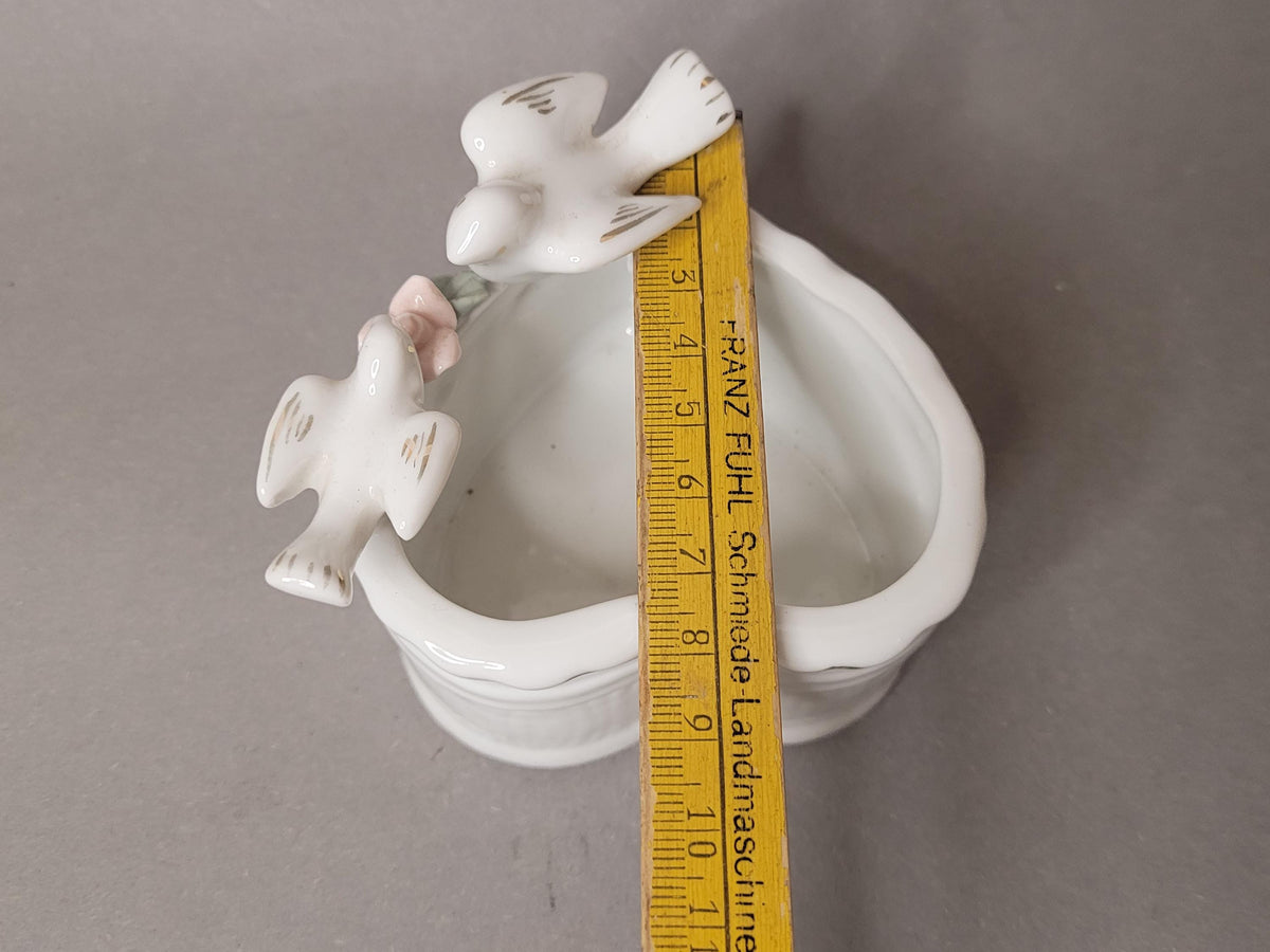 Vintage Porcelain Heart Trinket Box/Planter "Two Doves" | Romantic 1980s Decor | Perfect Wedding/Anniversary Gift