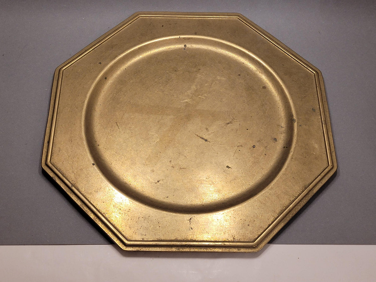 Vintage Brass Tray 32 cm / Large Octagonal Brass Serving Plate / Antique Brass Home Decor / Mid Century Tableware / Rustic Boho Decor