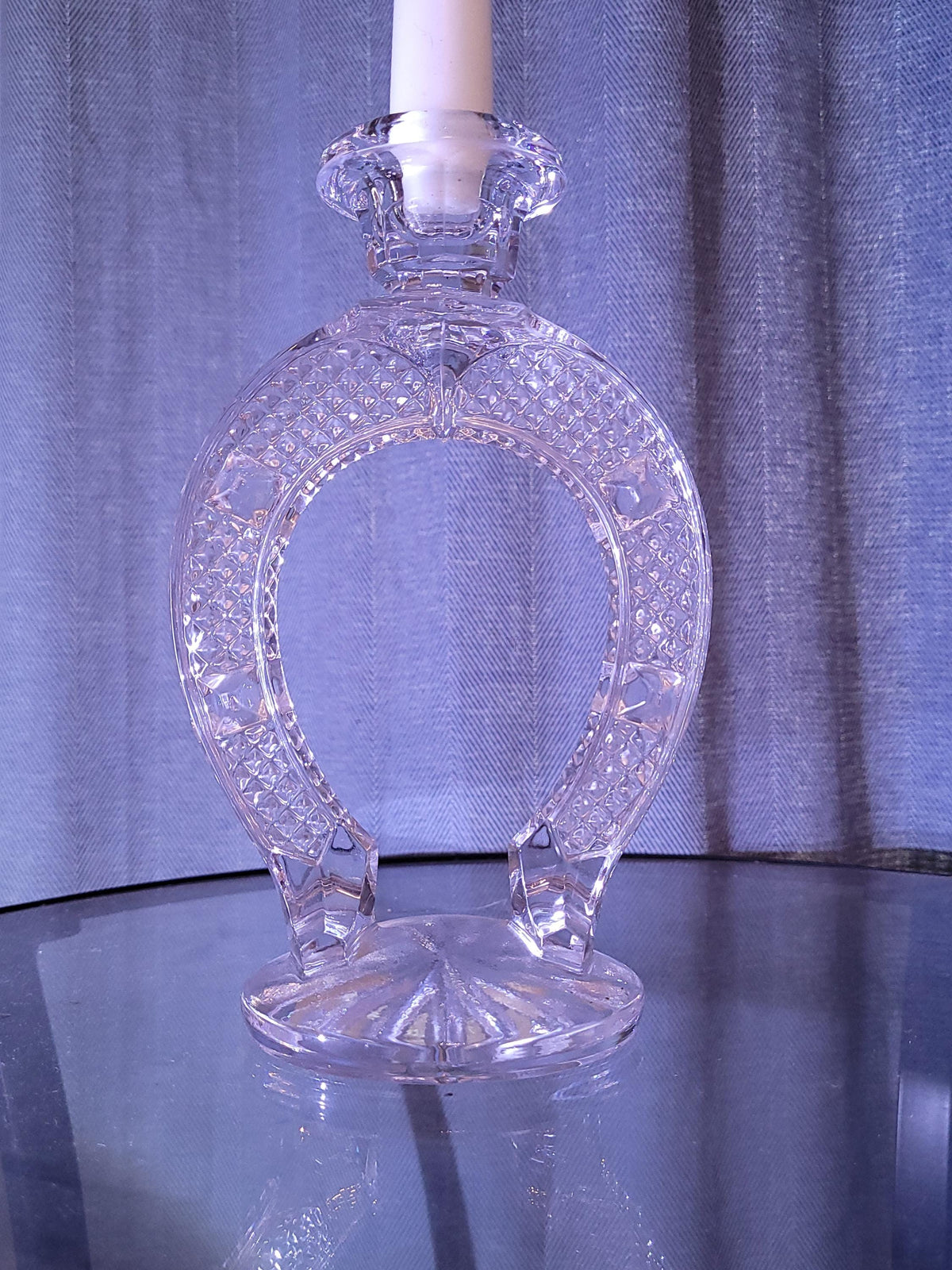 Vintage Crystal Horseshoe Candle Holder • 24% Lead Crystal • Gus-Khrustalny Russia • Rare Soviet Crystal Decor