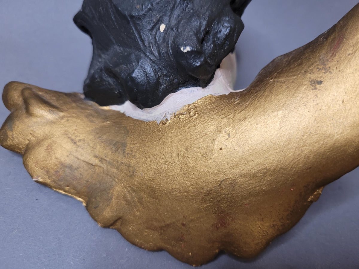 Rare Antique Wooden Angel Putti with Golden Wings – Hand-Painted Vintage Cherub, 15.5 cm