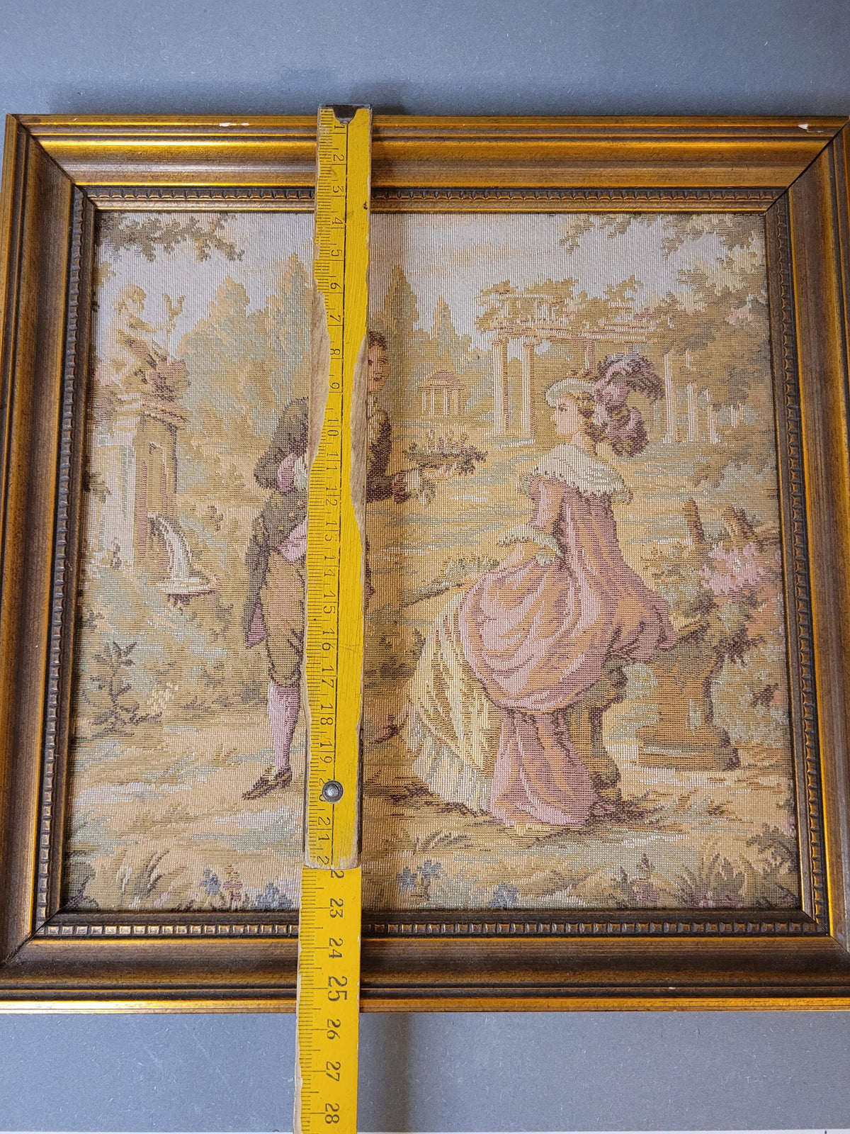 Square Vintage Rococo Tapestry (25cm) in Gilt Frame | Pastoral Couple Wall Hanging | Vienna Decor