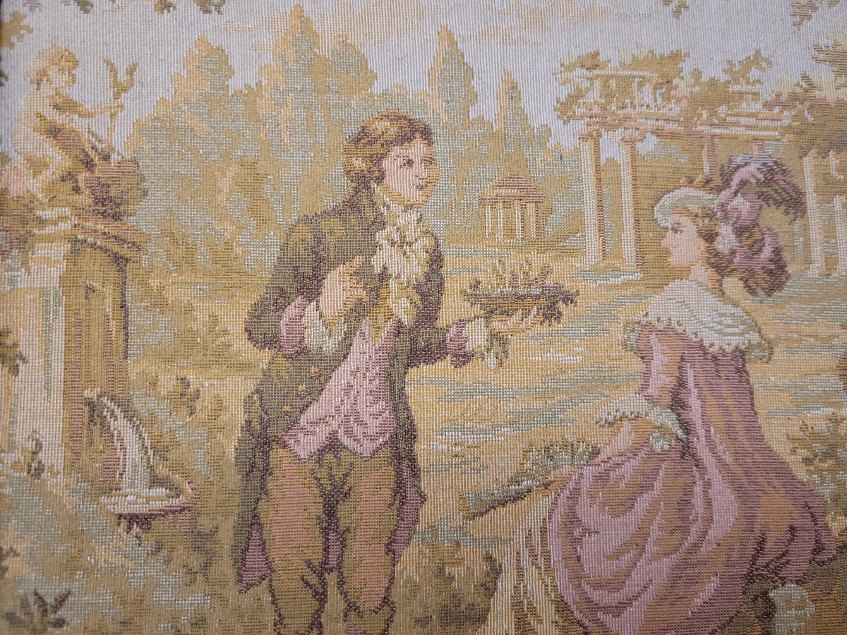 Square Vintage Rococo Tapestry (25cm) in Gilt Frame | Pastoral Couple Wall Hanging | Vienna Decor