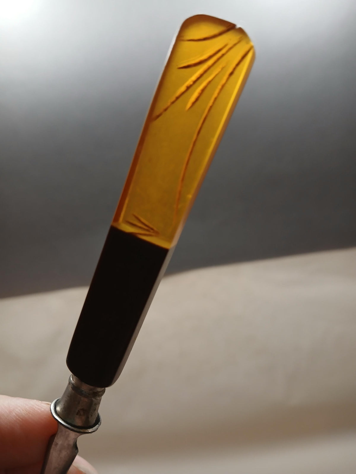 Vintage Art Deco Dessert Forks Set of 2, Amber Translucent Bakelite Style Handles, Rostfrei Stainless Steel, Austria Germany