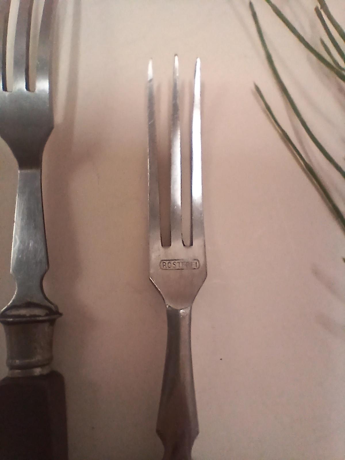 Vintage Art Deco Dessert Forks Set of 2, Amber Translucent Bakelite Style Handles, Rostfrei Stainless Steel, Austria Germany