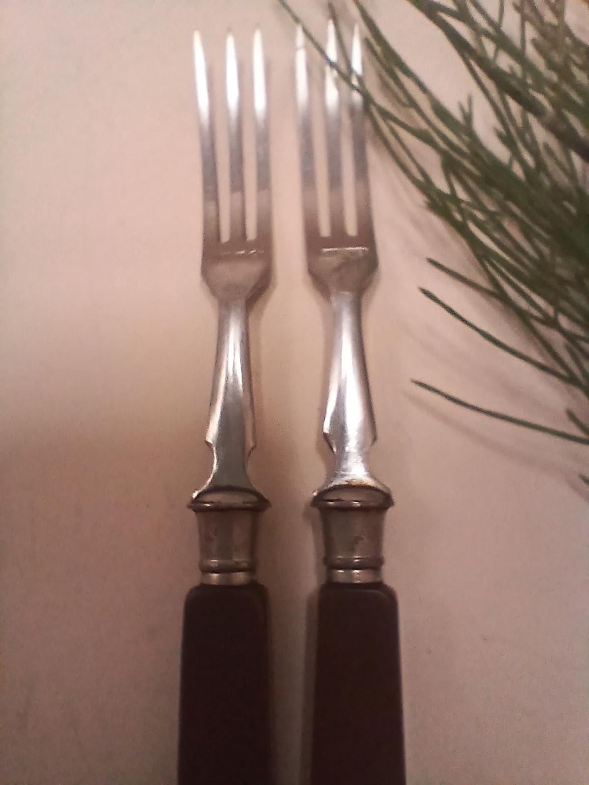 Vintage Art Deco Dessert Forks Set of 2, Amber Translucent Bakelite Style Handles, Rostfrei Stainless Steel, Austria Germany