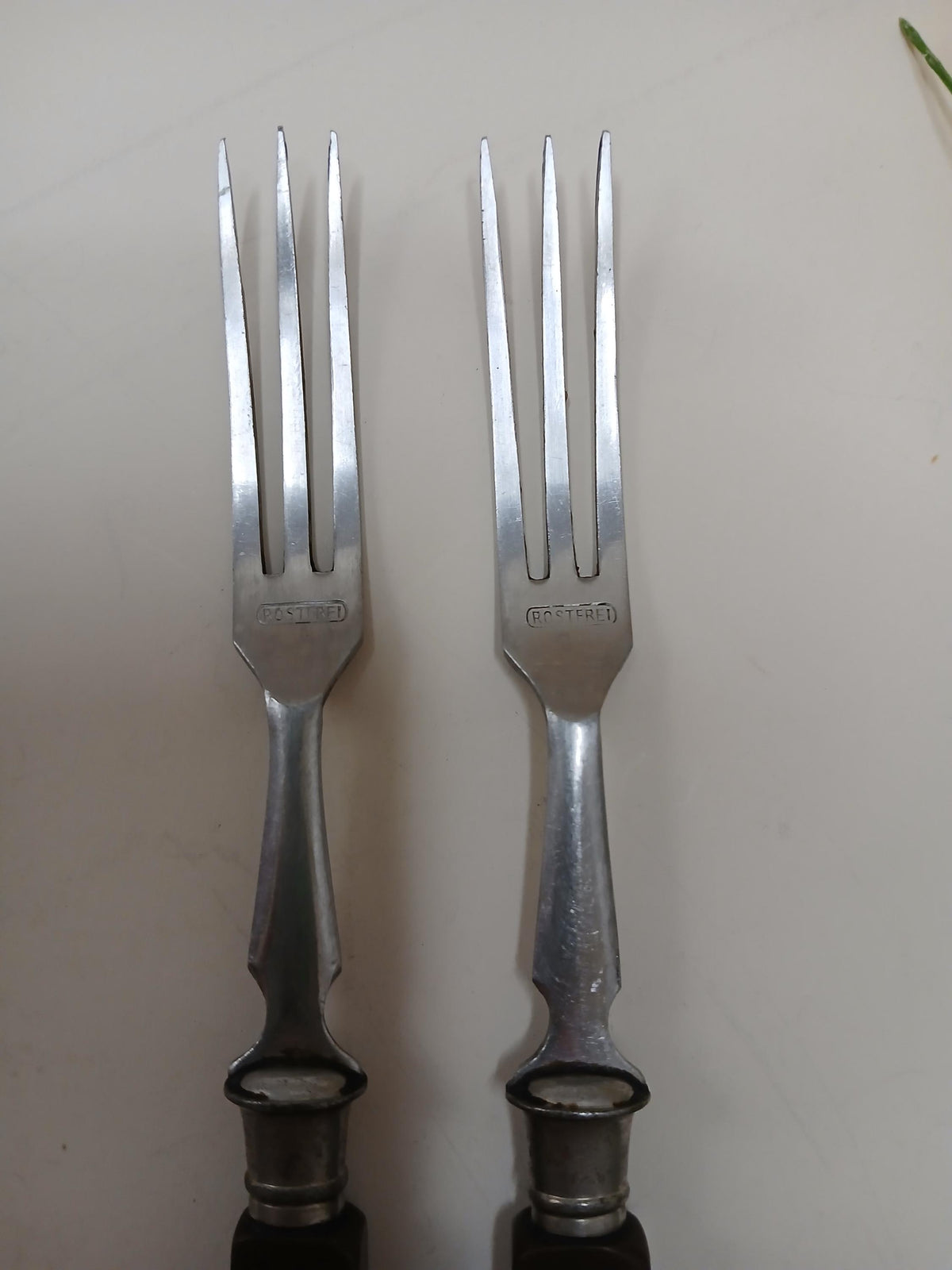 Vintage Art Deco Dessert Forks Set of 2, Amber Translucent Bakelite Style Handles, Rostfrei Stainless Steel, Austria Germany