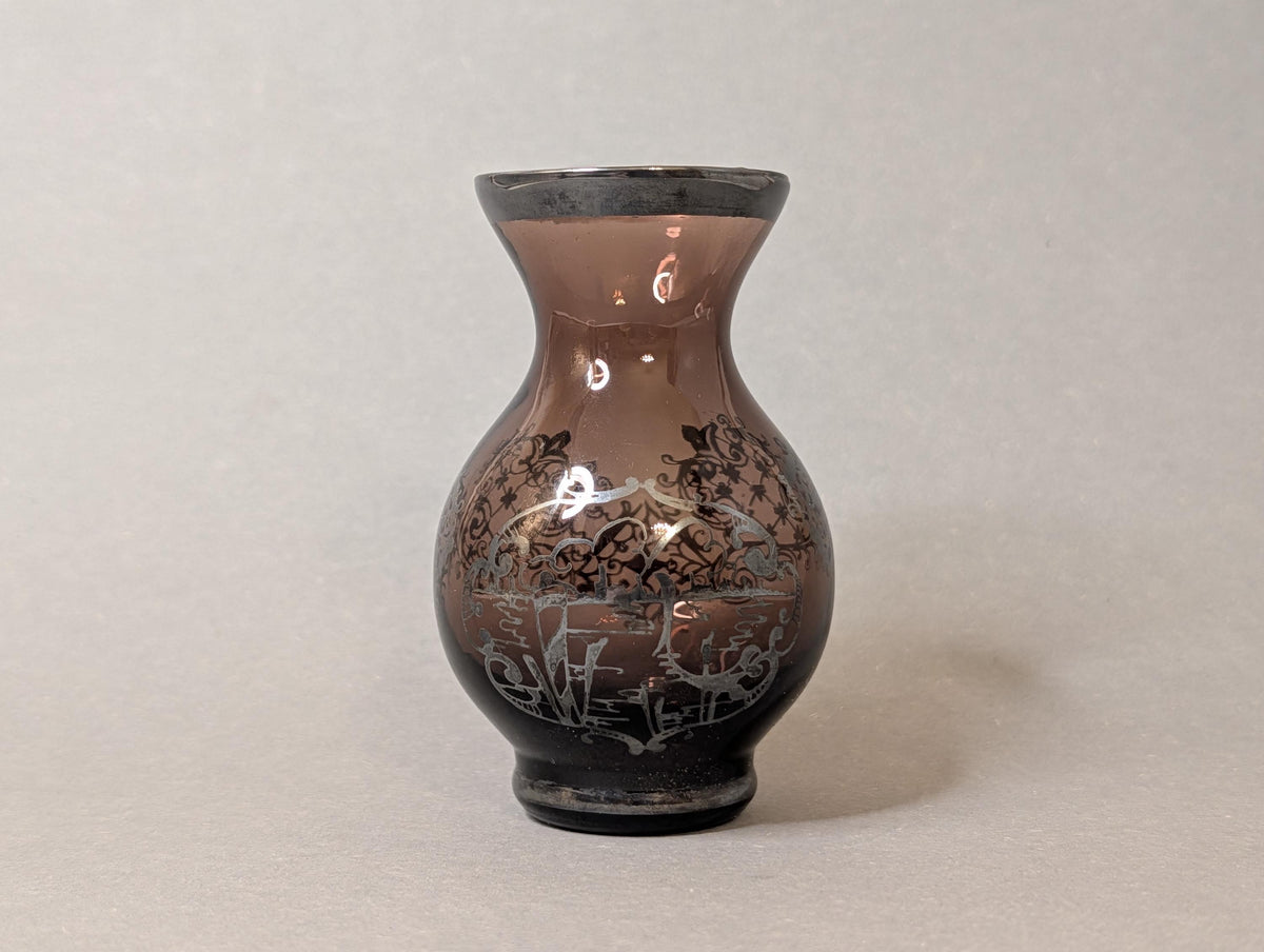 Venezianische Amethystglas-Vase mit Silberauflage und Venedig-Ansicht, Gesamtansicht