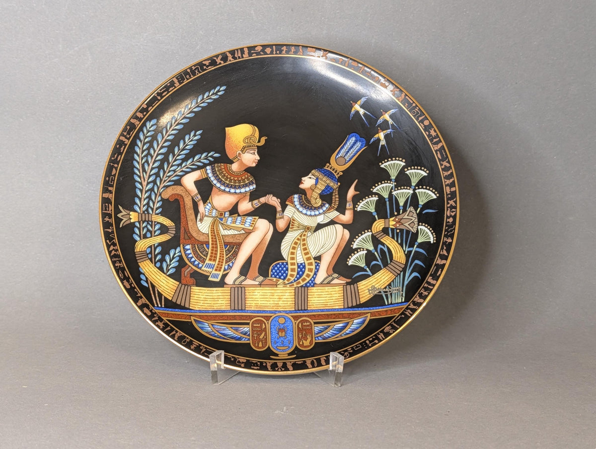 Osiris Porzellan-Sammelteller 1991 mit ägyptischem Königspaar auf dem Nil, Gesamtansicht