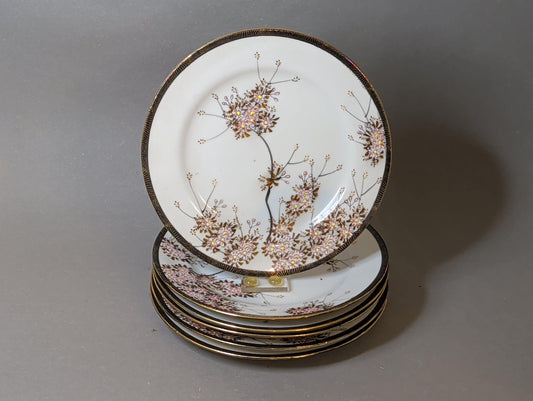 Japanisches Dessertteller-Set mit Kirschblüten und Goldrand, 6 Stück – Gesamtansicht, 1930er