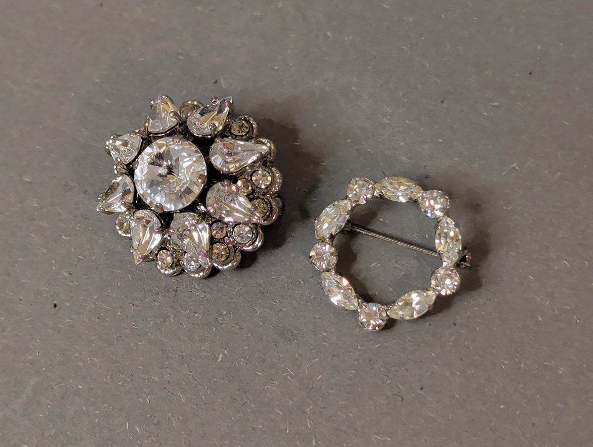 Rare Vintage Crystal Brooch Large Tiered Floral Pin Wreath Brooch Clear Rhinestone Austria Czechoslovakia Jewelry