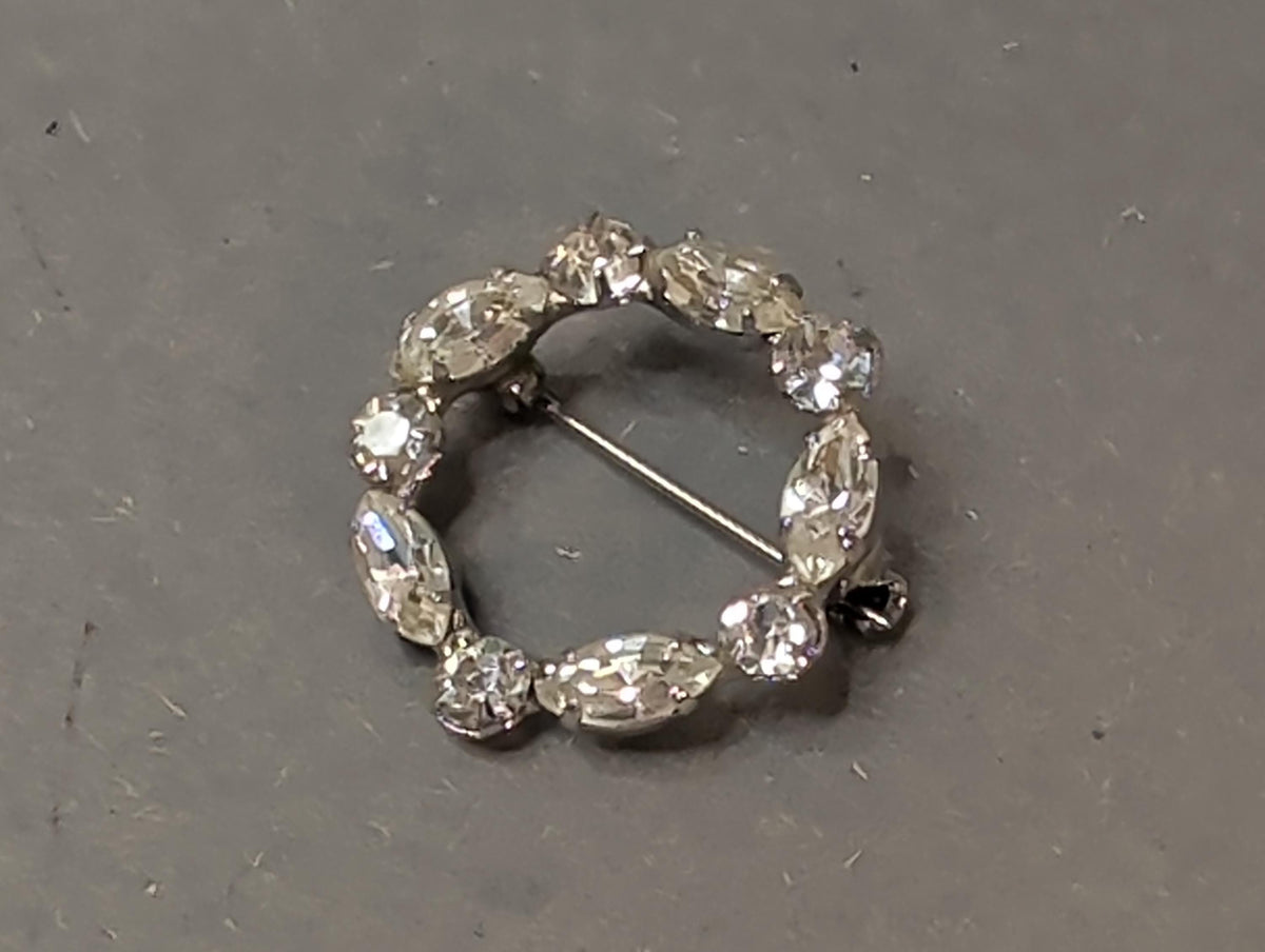 Rare Vintage Crystal Brooch Large Tiered Floral Pin Wreath Brooch Clear Rhinestone Austria Czechoslovakia Jewelry