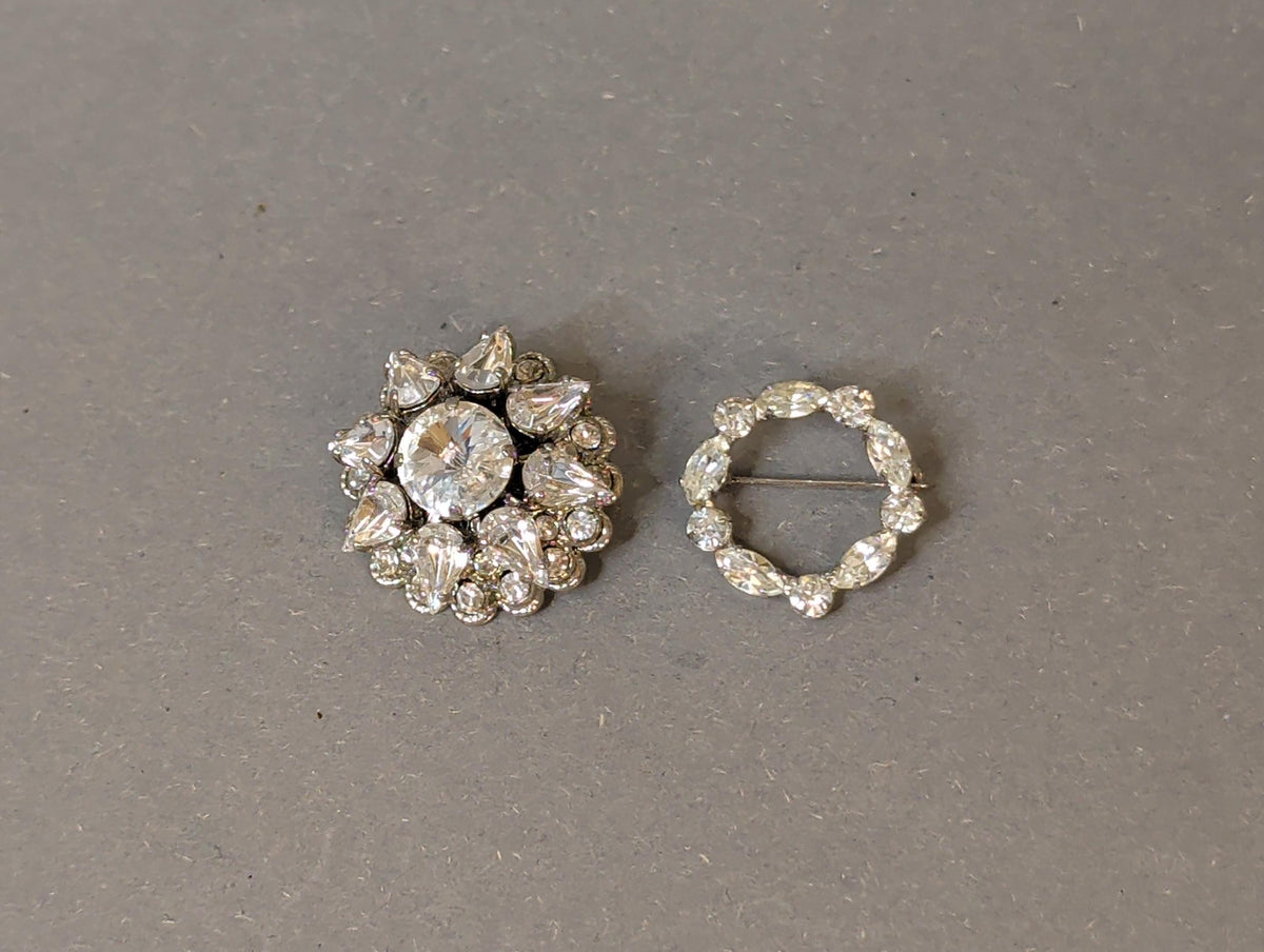 Rare Vintage Crystal Brooch Large Tiered Floral Pin Wreath Brooch Clear Rhinestone Austria Czechoslovakia Jewelry