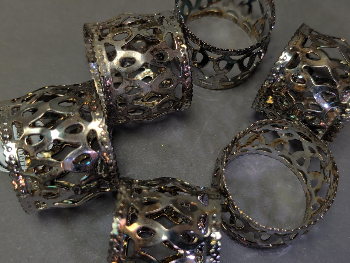 Vintage Silver Plated Napkin Rings Set of 6 Openwork Lattice Napkin Holders Versilbert German Mid Century Dining Table Decor