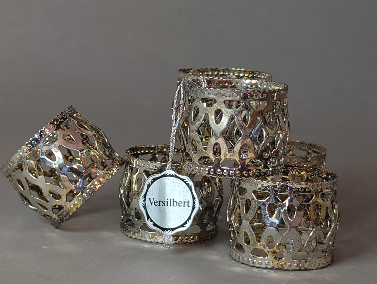 Vintage Silver Plated Napkin Rings Set of 6 Openwork Lattice Napkin Holders Versilbert German Mid Century Dining Table Decor