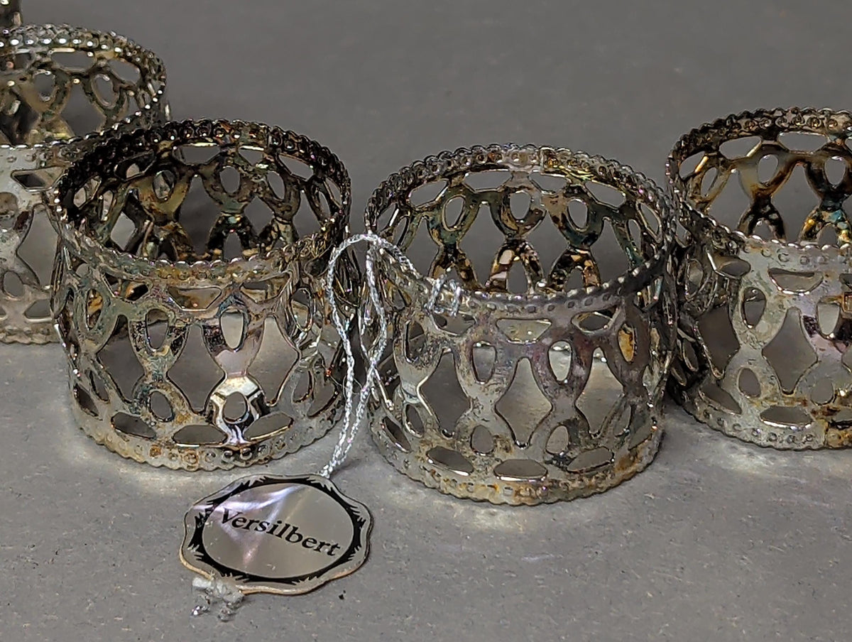 Vintage Silver Plated Napkin Rings Set of 6 Openwork Lattice Napkin Holders Versilbert German Mid Century Dining Table Decor
