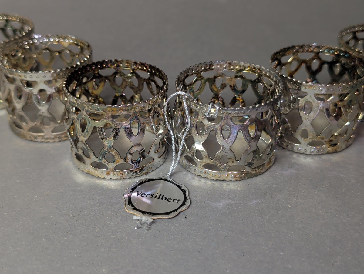 Vintage Silver Plated Napkin Rings Set of 6 Openwork Lattice Napkin Holders Versilbert German Mid Century Dining Table Decor
