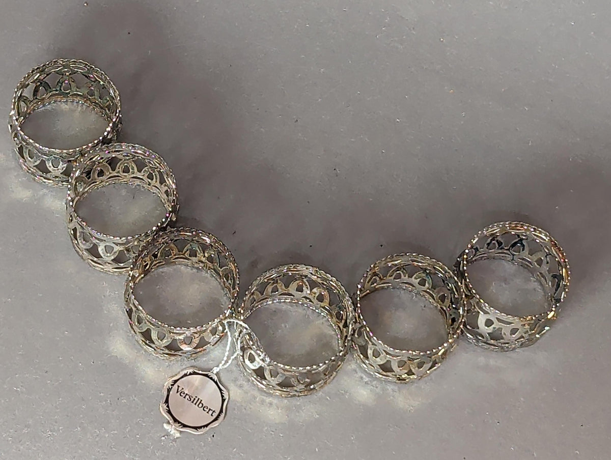 Vintage Silver Plated Napkin Rings Set of 6 Openwork Lattice Napkin Holders Versilbert German Mid Century Dining Table Decor