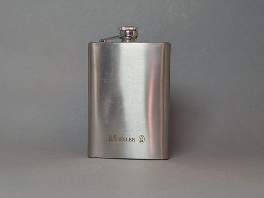 Vintage Stainless Steel Hip Flask, Moeller Metal Pocket Flask for Liquor, Classic Groomsmen Gift, Retro Barware Accessory, 5.3 Inch Flask