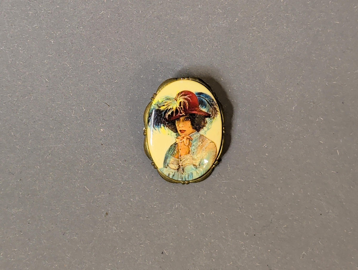 Detail des Porträts der Dame mit Feder- und Perlenhut