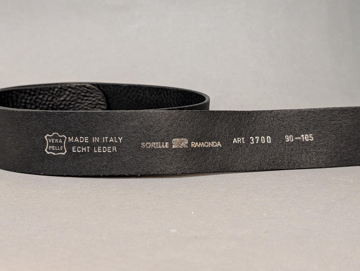 Vintage Black Leather Belt Made in Italy Sorelle Ramonda Chunky Statement Silver Buckle Black Cabochon Stone 80s 90s Gothic Western Size 90