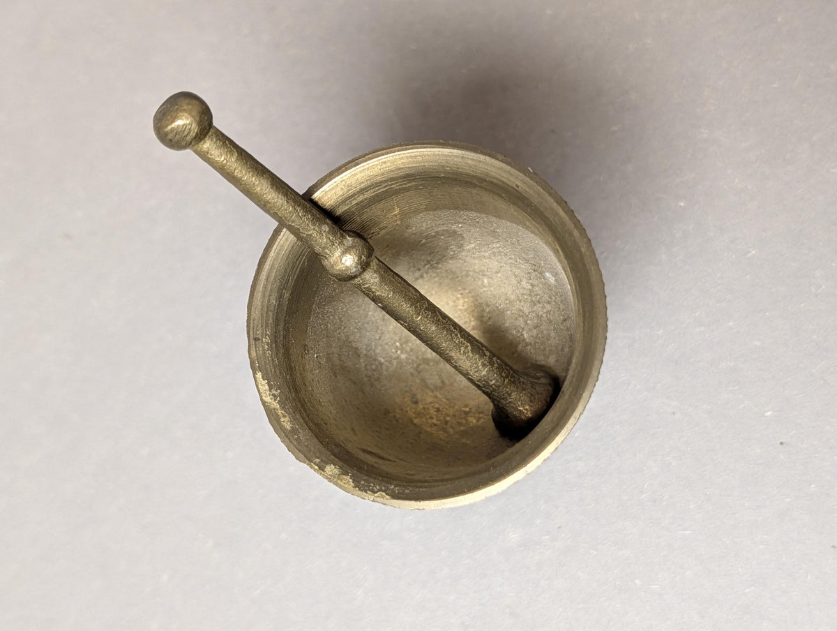 Vintage Brass Miniature Mortar Pestle Parthenon Greek Souvenir Small Spice Grinder Solid Brass Saffron Crusher Mid Century Vessel
