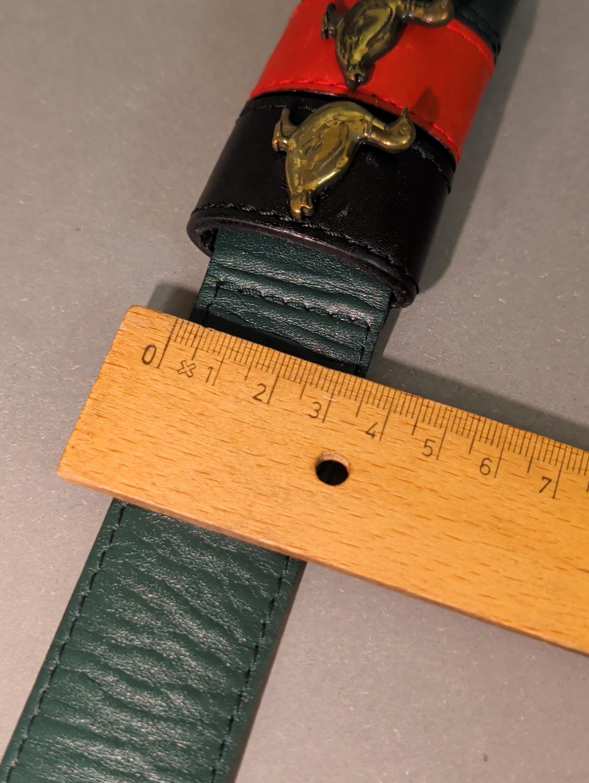 Vintage Green Leather Duck Belt Brass Mallard Buckle 80s 90s Country Club Preppy Style