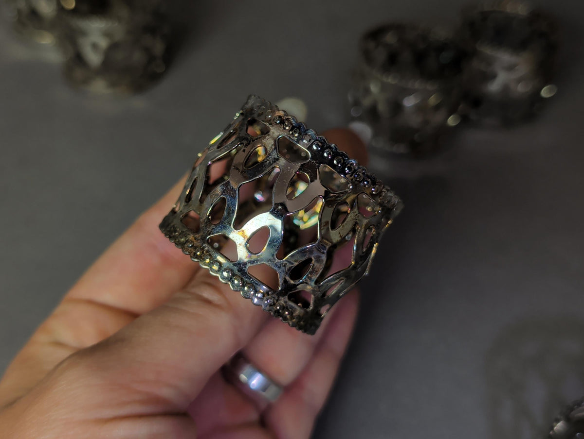Vintage Silver Plated Napkin Rings Set of 6 Openwork Lattice Napkin Holders Versilbert German Mid Century Dining Table Decor