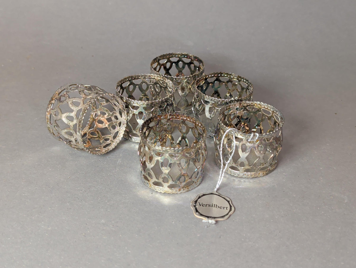 Vintage Silver Plated Napkin Rings Set of 6 Openwork Lattice Napkin Holders Versilbert German Mid Century Dining Table Decor