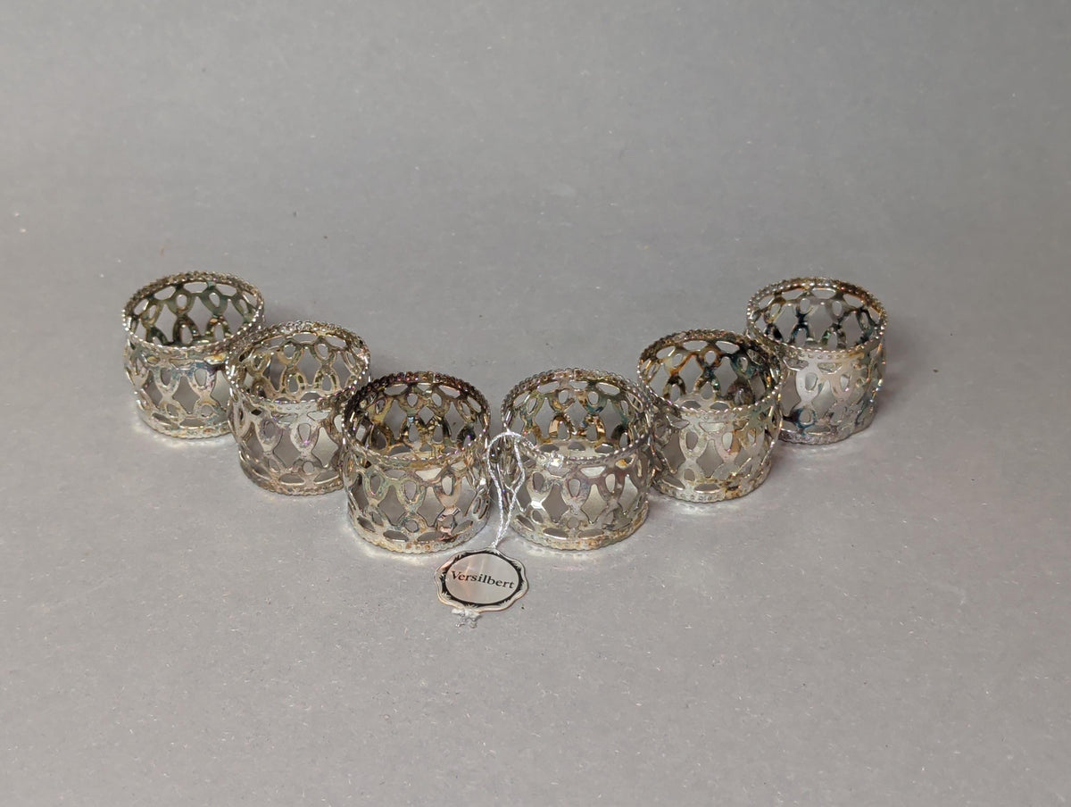 Vintage Silver Plated Napkin Rings Set of 6 Openwork Lattice Napkin Holders Versilbert German Mid Century Dining Table Decor