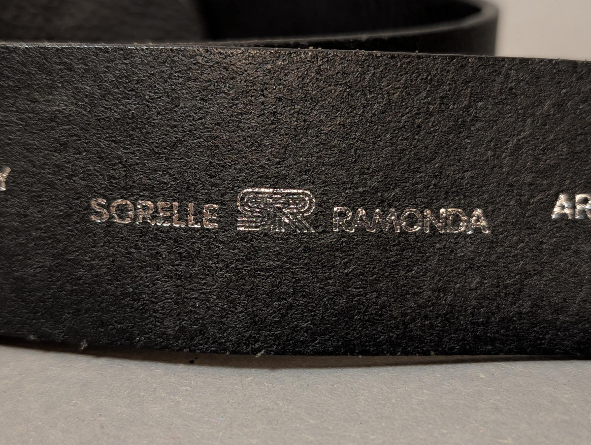Vintage Black Leather Belt Made in Italy Sorelle Ramonda Chunky Statement Silver Buckle Black Cabochon Stone 80s 90s Gothic Western Size 90