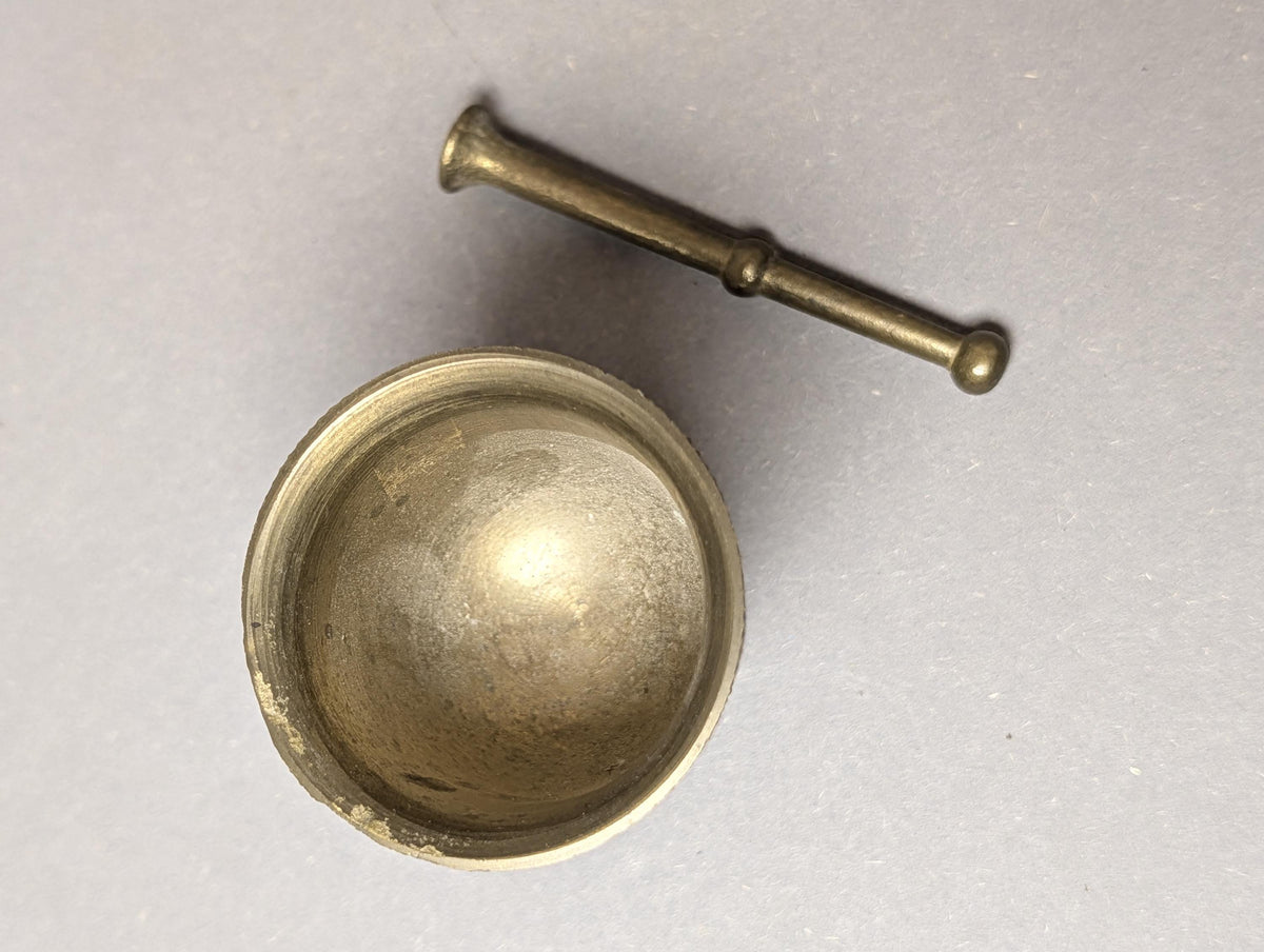 Vintage Brass Miniature Mortar Pestle Parthenon Greek Souvenir Small Spice Grinder Solid Brass Saffron Crusher Mid Century Vessel