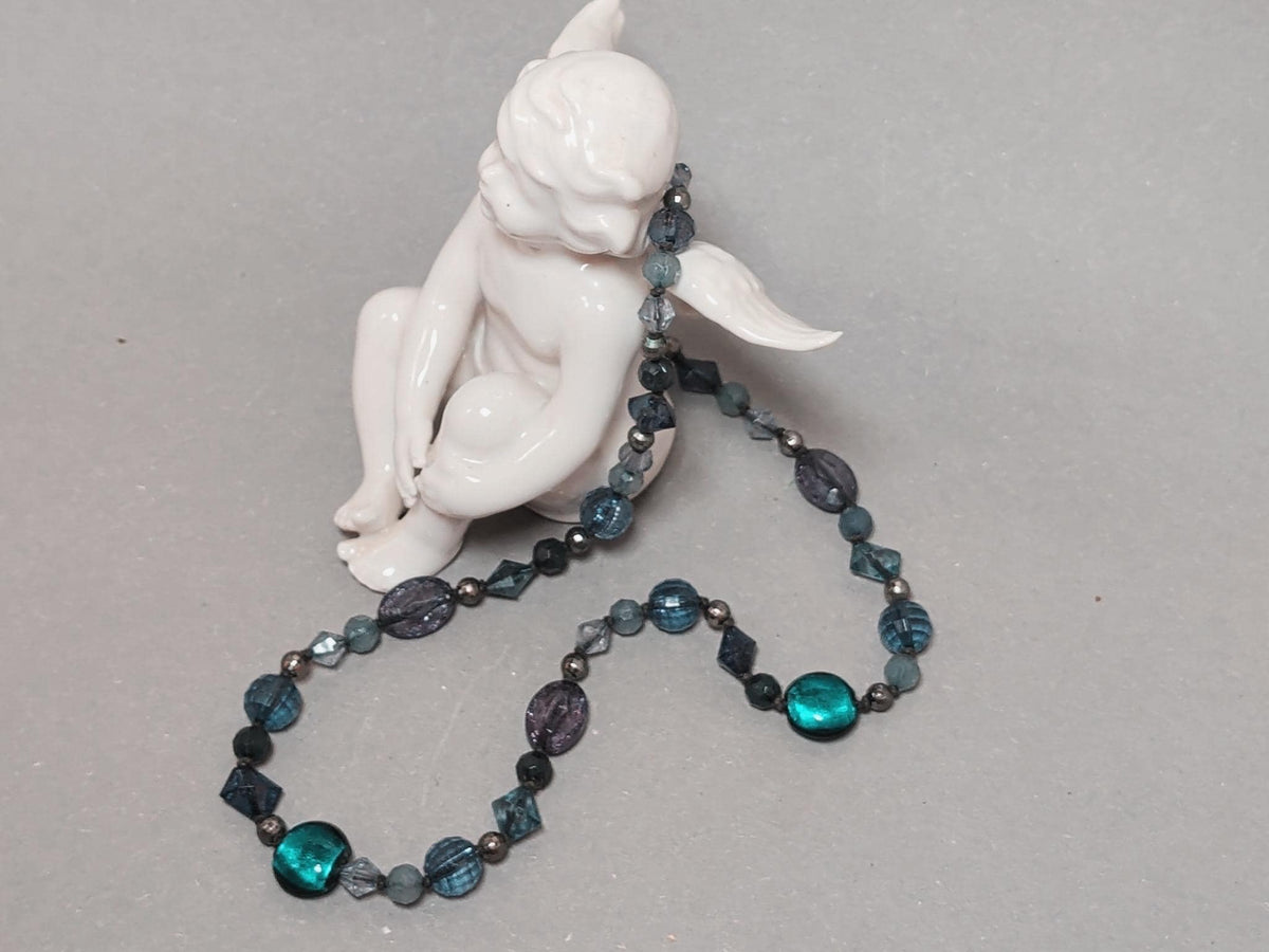 Vintage Glasperlenkette im Murano-Stil, Türkis und Amethyst, Gesamtansicht