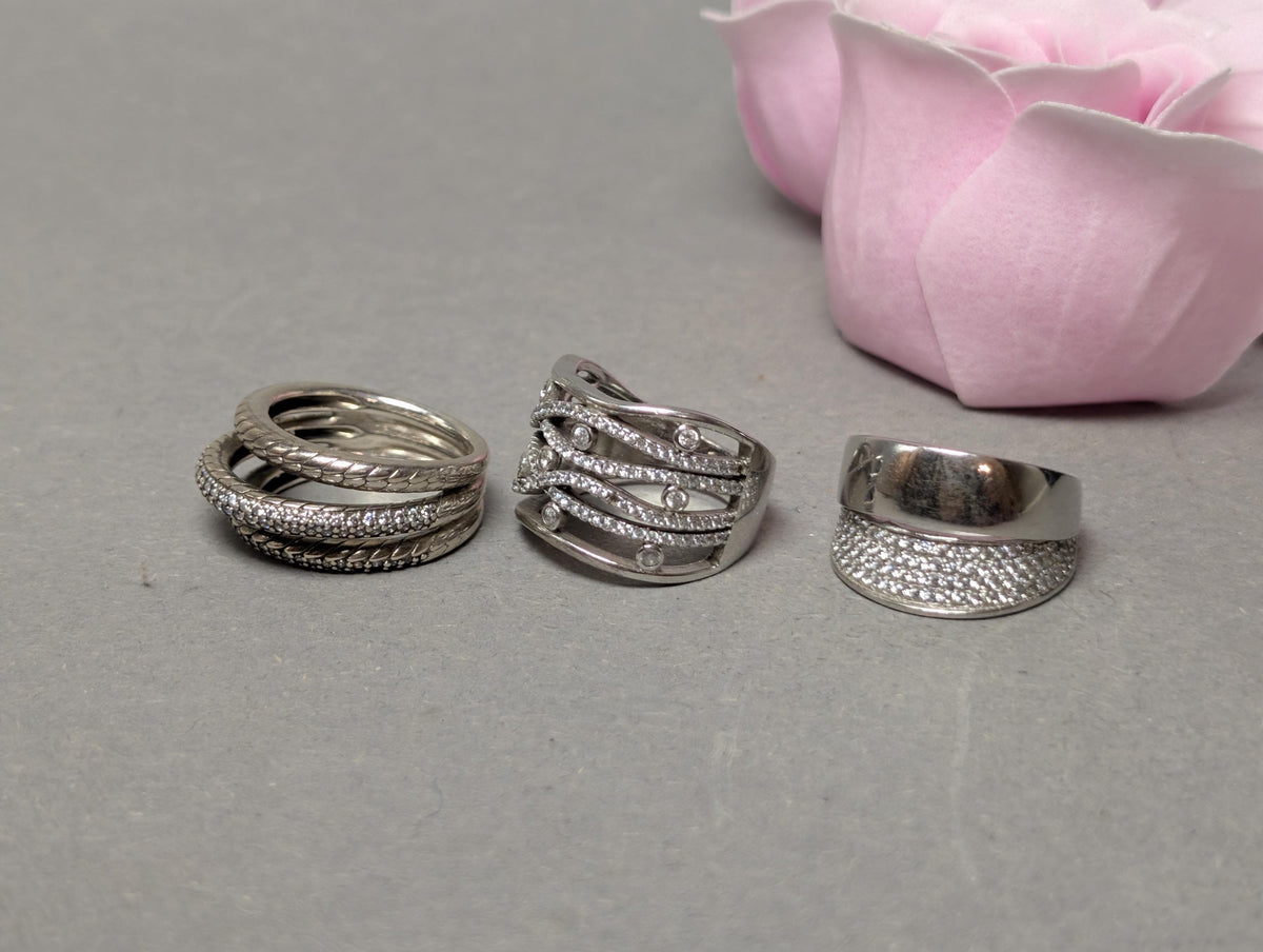 Drei Silberringe 925 mit Zirkonia-Pavé, Gesamtansicht