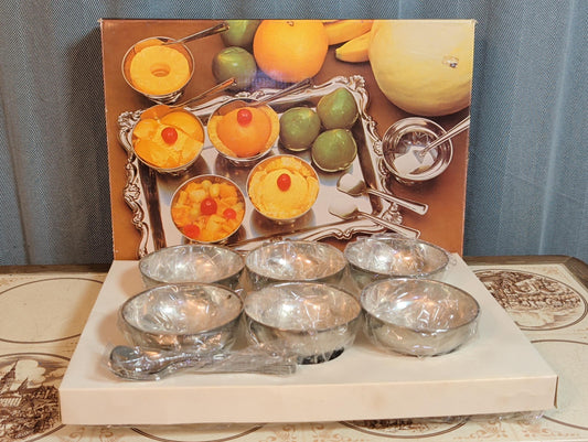 Edelstahl-Eisbecher-Set mit Tablett in Originalbox, Gesamtansicht