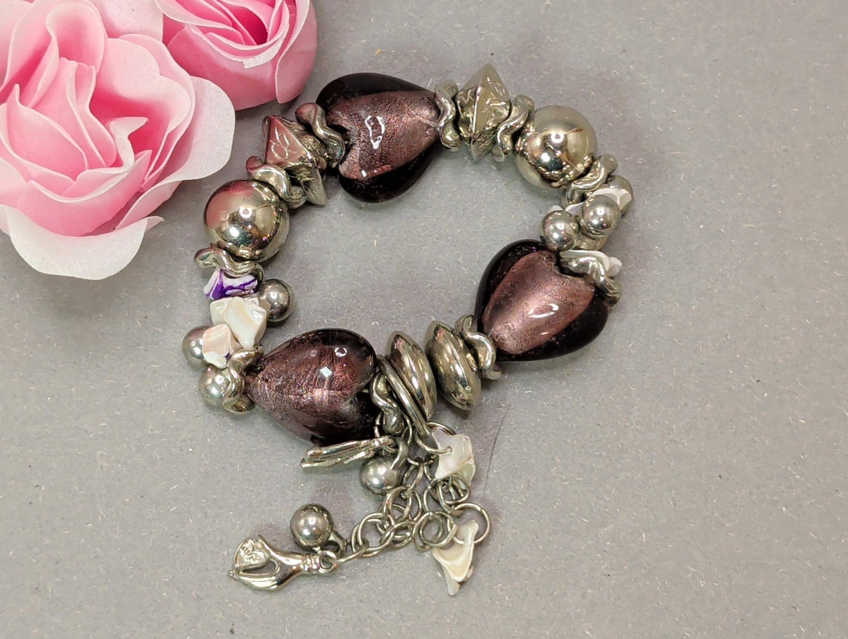 Vintage Statement-Armband mit großen Folienglas-Herzen im Murano-Stil, 1990er