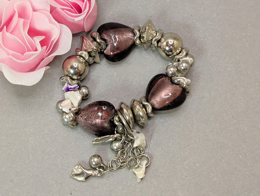 Vintage Statement-Armband mit großen Folienglas-Herzen im Murano-Stil, 1990er