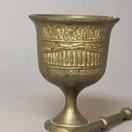 Vintage Brass Miniature Mortar Pestle Parthenon Greek Souvenir Small Spice Grinder Solid Brass Saffron Crusher Mid Century Vessel