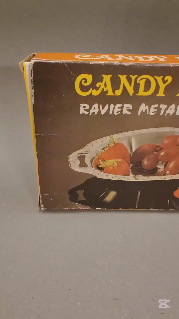Video: Unbenutzte Vintage-Konfektschale aus Chrom in Originalschachtel