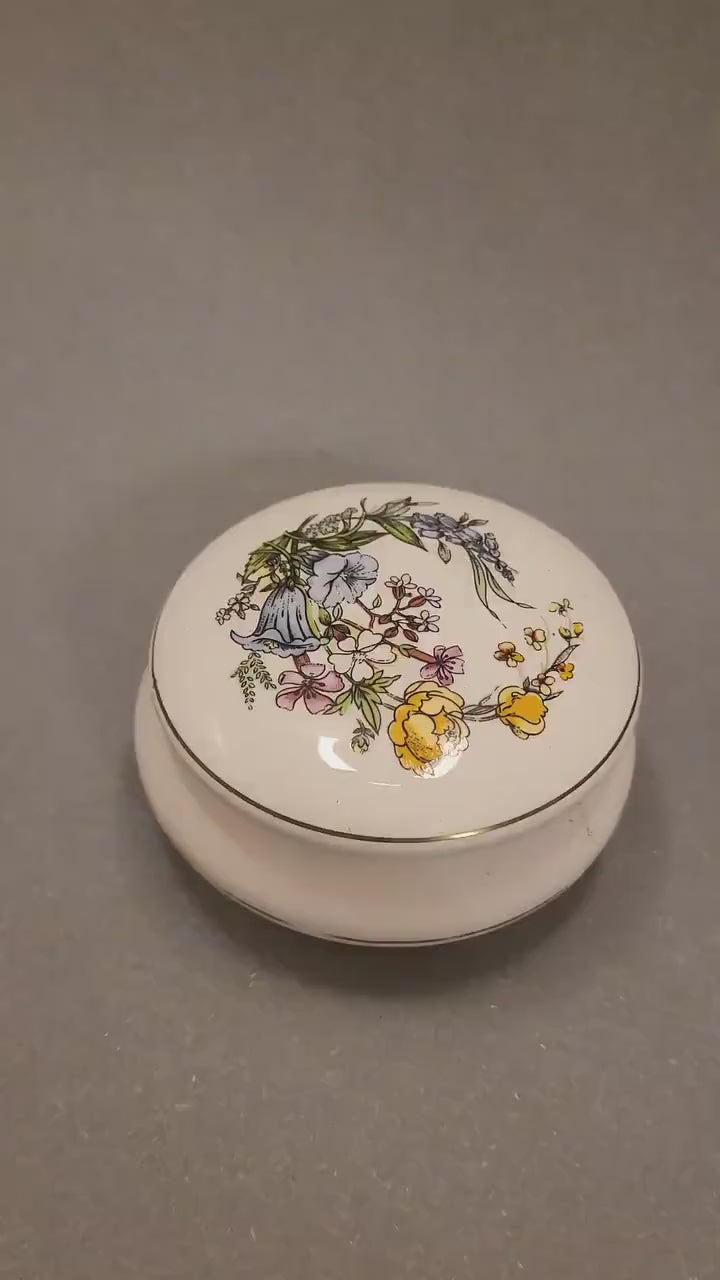 Vintage Porcelain Trinket Box with Delicate Romantic Spring Floral Design