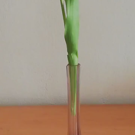 Elegant, narrow flower vase for single-stemmed flowers. graceful vase for the lunch table, purple vase as a flower decoration,