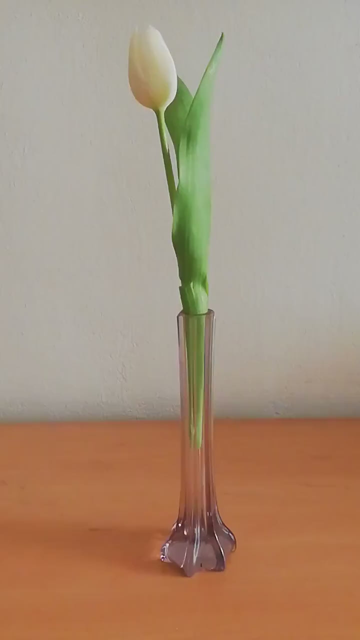 Elegant, narrow flower vase for single-stemmed flowers. graceful vase for the lunch table, purple vase as a flower decoration,