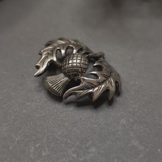 Schottische Distel-Brosche silberfarben, Vintage keltischer Schmuck, Video.
