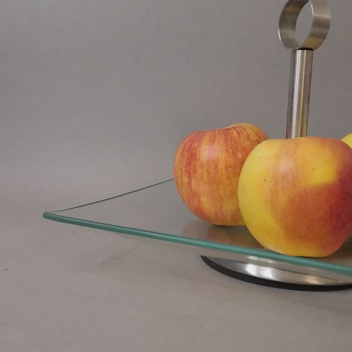 Vintage Square Glass Cake Stand with Metal Handle (15x21 cm) | Mid-Century Modern Pedestal Tray | Retro Dessert Fruit Server