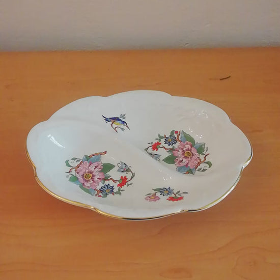 Aynsley Pembroke ovale Porzellanschale mit Eisvogel Motiv England Vintage. Video.