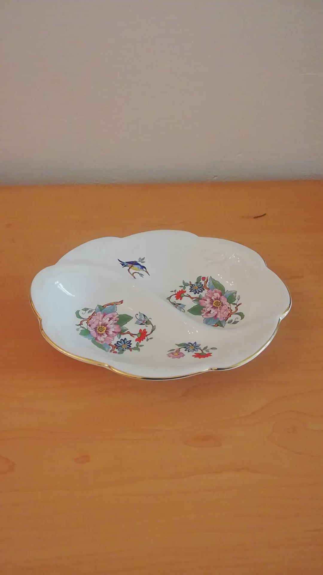 Aynsley Pembroke ovale Porzellanschale mit Eisvogel Motiv England Vintage. Video.