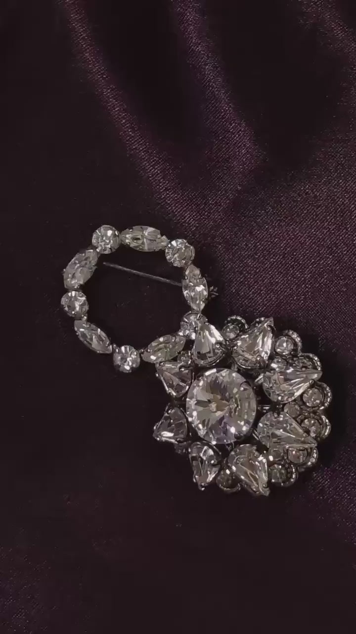 Rare Vintage Crystal Brooch Large Tiered Floral Pin Wreath Brooch Clear Rhinestone Austria Czechoslovakia Jewelry