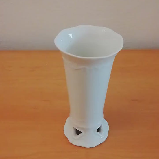 Fine porcelain vase with relief pattern and hole design - white - decorative highlight